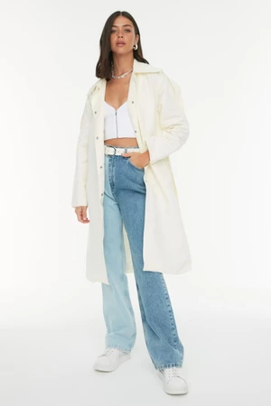 Trendyol Ecru Trench Coat with a Belt and Windbreaker Detail at the Back