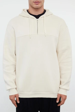 Trendyol Beige Zipper and Stitch Detail Oversize/Wide Pattern Fleece/Warm Sweatshirt