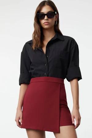 Trendyol Burgundy Double Breasted Woven Shorts Skirt