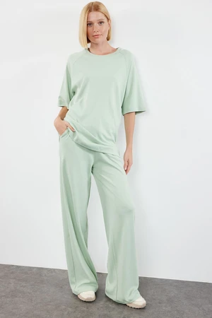 Trendyol Mint Relaxed/Comfortable Pattern Wide Leg/Wide Leg Knitted Blouse/Pants Top-Bottom Set