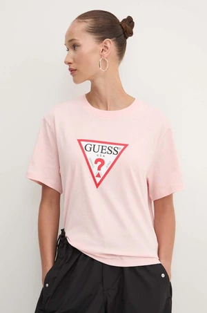 Bavlnené tričko Guess Jeans dámske, ružová farba, W4YI73 K8HM0