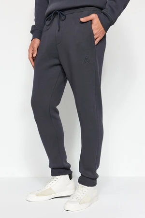 Trendyol Anthracite Regular/Normal Cut Letter Embroidered Jogger Sweatpants