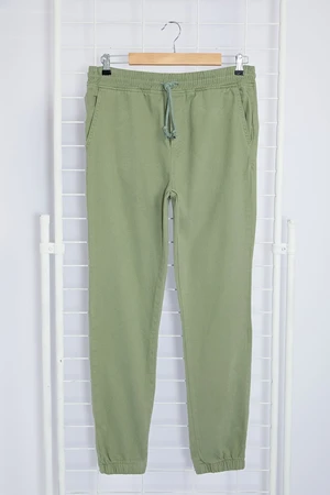 Trendyol Light Khaki Elastic Waist Tied Jogger Fit Gabardine Trousers