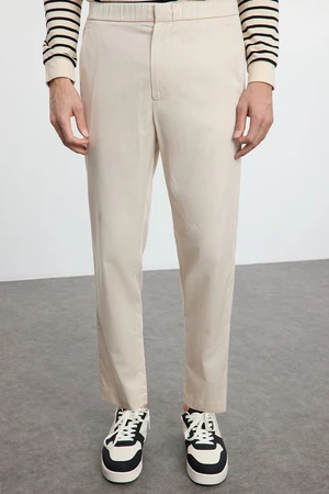 Trendyol White Elastic Waist Gabardine Woven Trousers