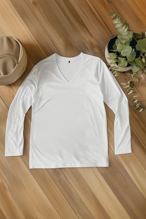 Trendyol White Slim/Slim Fit V Neck 100% Cotton T-shirt