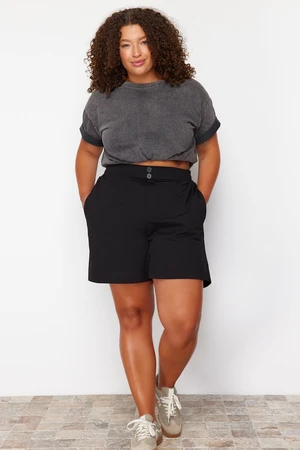 Trendyol Curve Black Button Detailed 100% Cotton Knitted Shorts & Bermuda