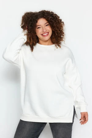 Trendyol Curve Beige Thick Fleece Slit Oversize Knitted Sweatshirt