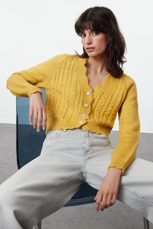 Trendyol Yellow Crop Soft Texture Knit Cardigan