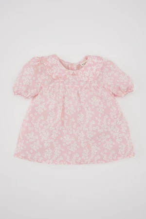 DEFACTO Baby Girl Large Collar Crinkle Viscose Floral Short Sleeve Blouse