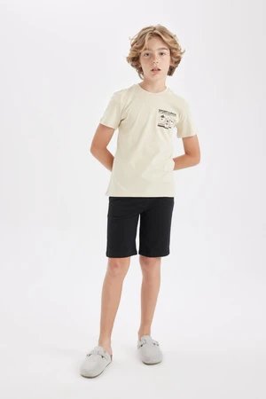 DEFACTO Boy's Printed Short Sleeve Pajama Set with Shorts