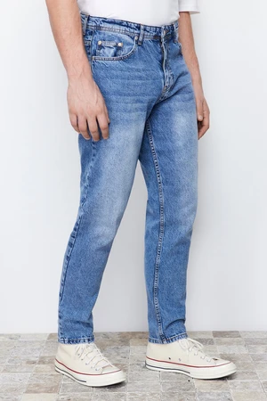 Trendyol modré boyfriend rifle s voľným strihom Denim nohavice