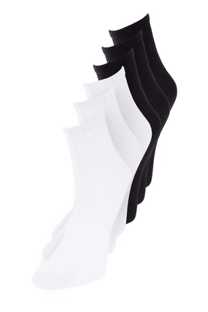 Trendyol Black-White 6 Pack Cotton Corded Knitted Socks