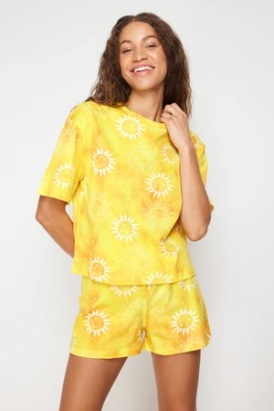 Trendyol Yellow 100% Cotton Sun Patterned Knitted Pajama Set