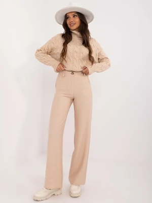 Beige fabric trousers with button fastening