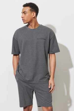 AC&Co / Altınyıldız Classics Men's Anthracite-melange Oversized Loose Fit, Crew Neck Cotton Printed T-Shirt.