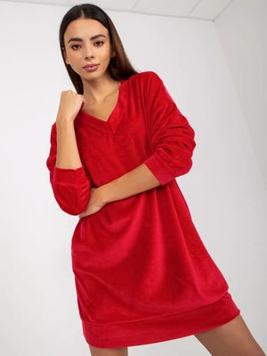 Red velour dress with long sleeves