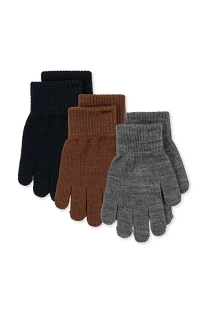 Dětské rukavice s příměsí vlny Konges Sløjd FILLA GLOVES 3-pack šedá barva, KS101220