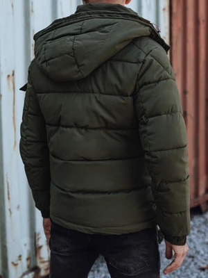 Men's winter quilted jacket with hood green Dstreet