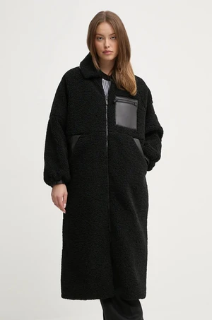 Kabát Dkny dámsky, čierna farba, prechodný, oversize, DJ4J6029