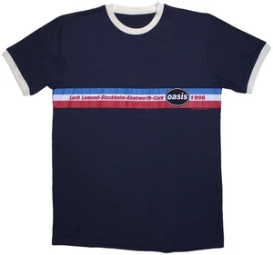 Oasis Camiseta de manga corta 1996 Tour Horizontal Stripes Ringer Unisex Navy Blue 2XL