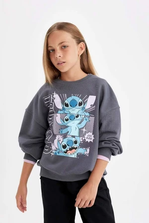 DEFACTO Girls' Disney Lilo & Stitch Oversize Wide Fit Crew Neck Sweatshirt