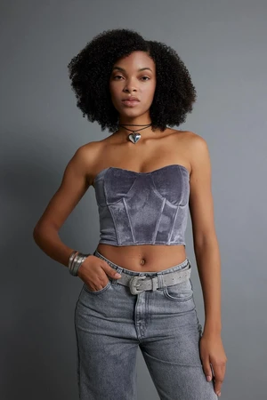 DEFACTO Sweetheart Neck Crop Corset Look Strapless Blouse