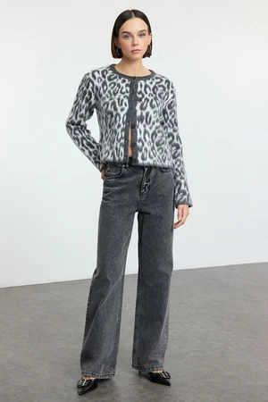 Trendyol Anthracite Leopard Patterned Knitwear Cardigan