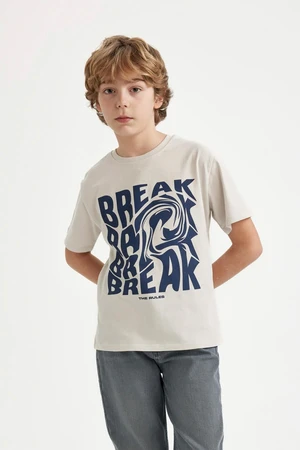 DEFACTO Boys' Crew Neck Printed Short Sleeve T-Shirt