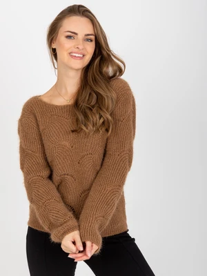 Brown fluffy classic sweater with wool OCH BELLA