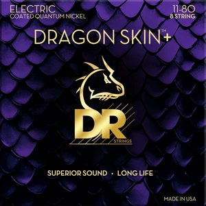 DR Strings Dragon Skin+ Coated 8 string Heavy 11-80 Cordes pour guitares électriques