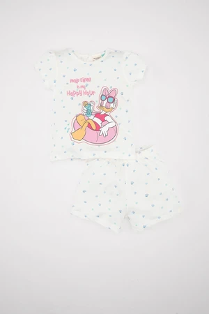 DEFACTO Baby Girl Pajama Set Daisy Duck Cotton Short Sleeve Top Elastic Waist Shorts Bottom