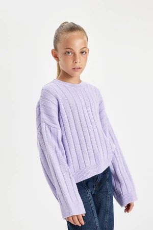 DEFACTO Girl Oversize Wide Pattern Crew Neck Basic Plain Knitwear Sweater