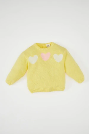 DEFACTO Baby Girl Heart Patterned Crew Neck Knitted Sweater