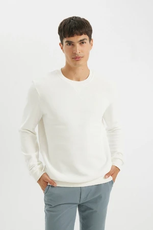 DEFACTO Off White Regular Fit Crew Neck Basic Plain Sweatshirt