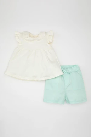 DEFACTO Baby Girl 2-Piece Set Short Sleeve Ruffle Detailed Blouse Shorts