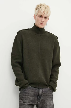 Vlnený sveter A-COLD-WALL* UTILITY MOCK NECK KNIT pánsky, zelená farba, s rolákom, ACWMK152