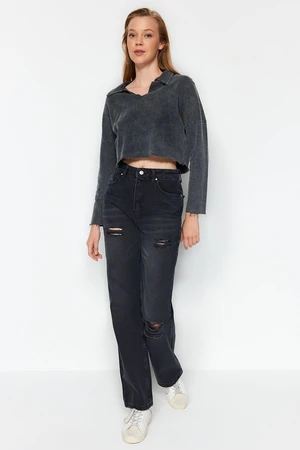 Trendyol Black Ripped High Waist Wide Leg Jeans