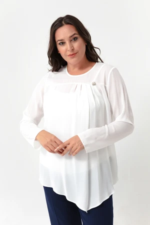 Lafaba Women's White Crew Neck Plus Size Blouse