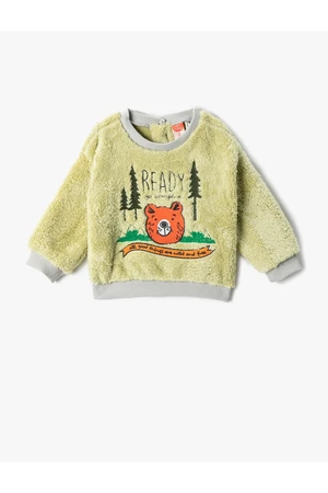 Koton Plush Sweatshirt with Teddy Bear Applique Detailed Embroidered Long Sleeve.