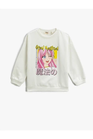 Koton Anime Printed Sweatshirt Crew Neck