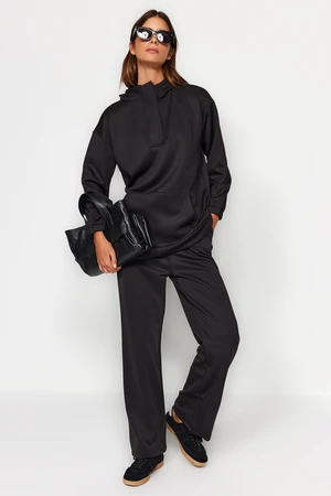 Trendyol Black Collar Detailed Hooded Diver/Scuba Knitted Tracksuit Set