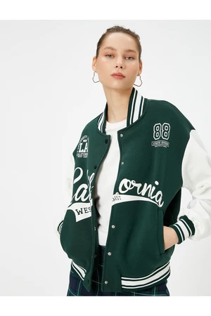 Koton Bomber Jacket with Applique Detail, College Printed Pocket