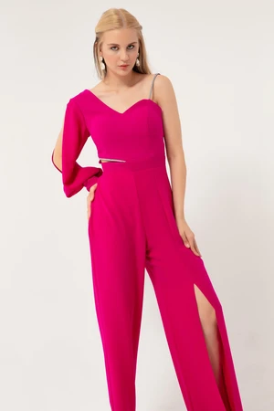 Lafaba Women's Plum One Sleeve Low-cut Evening Dress Jumpsuit