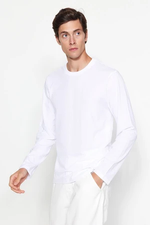 Trendyol White Basic Regular/Real Fit Crew nyakú hosszú ujjú 100% pamut póló