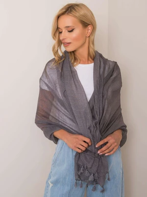 Grey patterned scarf with fringe