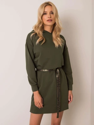 Women's sweatshirt dress with belt - khaki