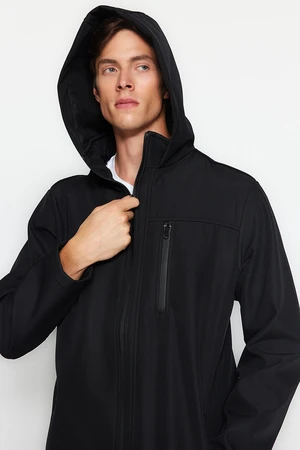 Trendyol Black Men's Regular Fit Hooded Outdoor Softshell Parka Coat.