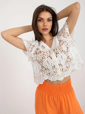 White openwork blouse with buttons