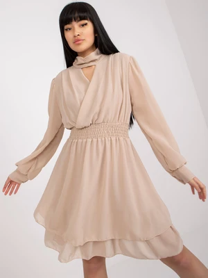 Airy, beige cocktail dress with mini length OCH BELLA