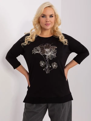 Women's black plus size blouse with a round neckline